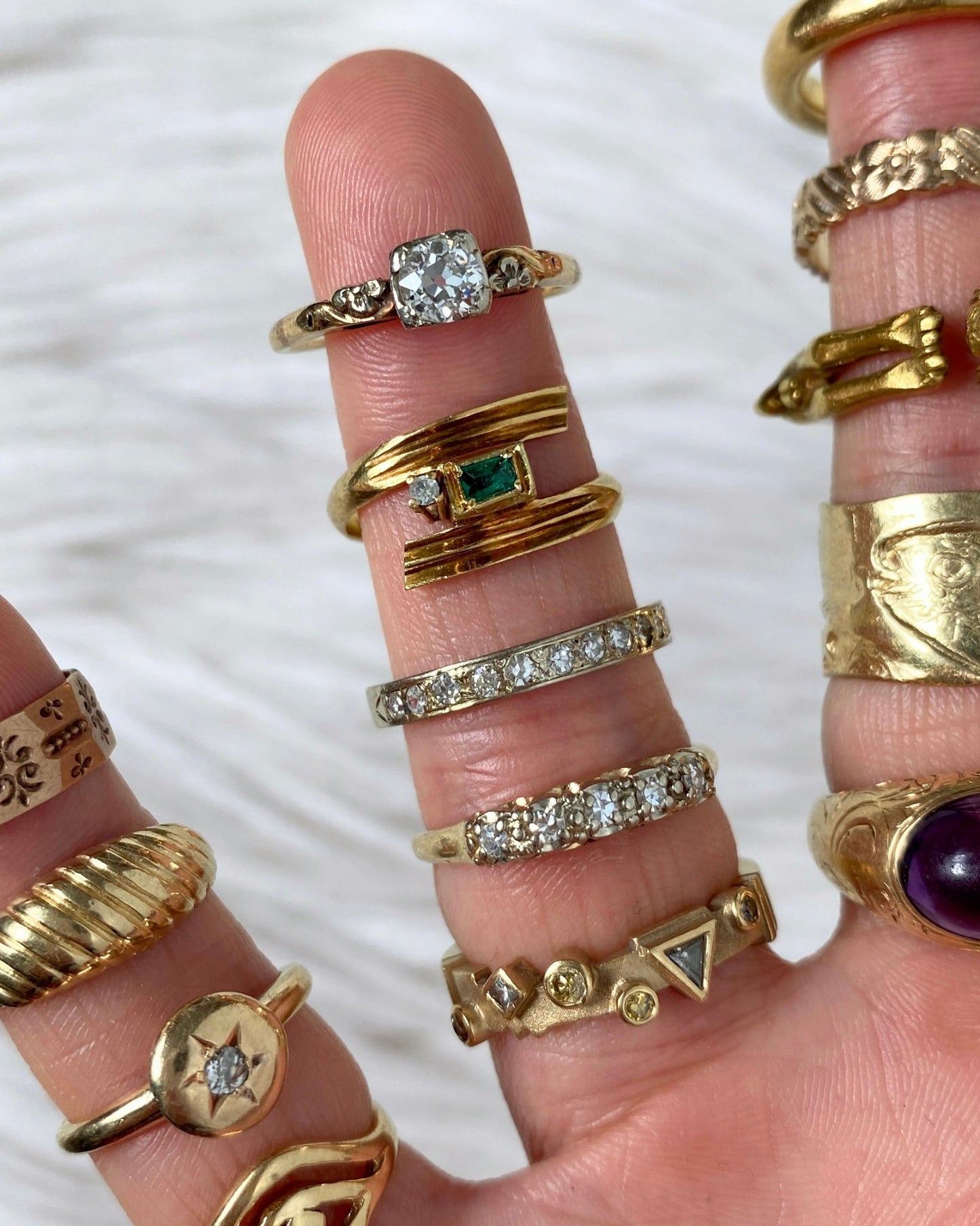 Old Euro cut diamond ring - Golden Green Obsession