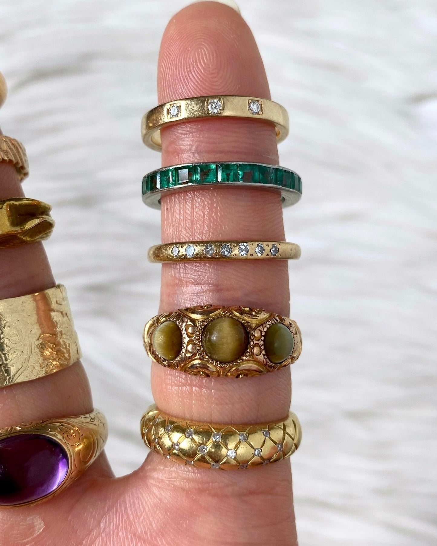 Platinum French emerald eternity band - Golden Green Obsession