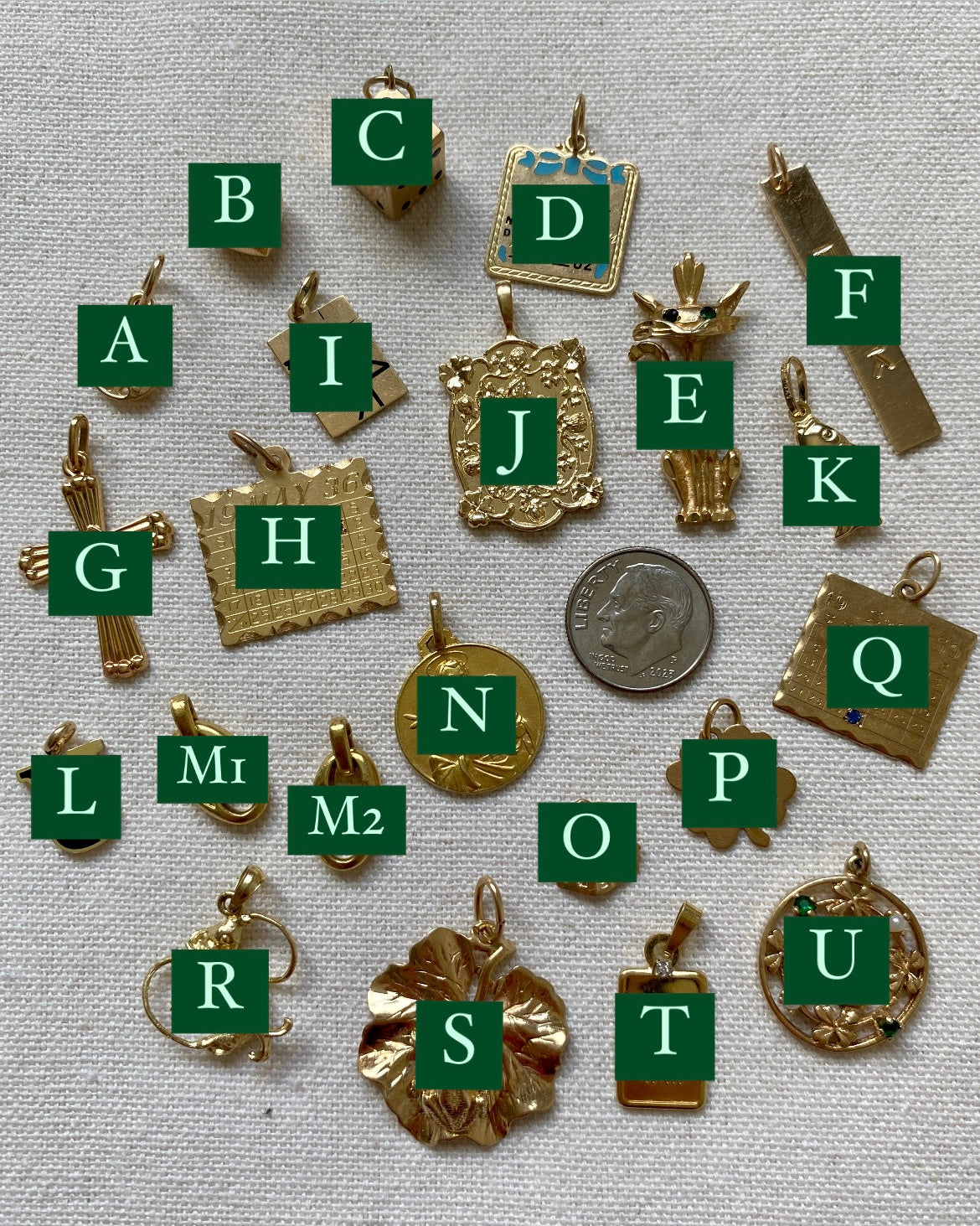 Solid gold 14k and 18k charms & pendants