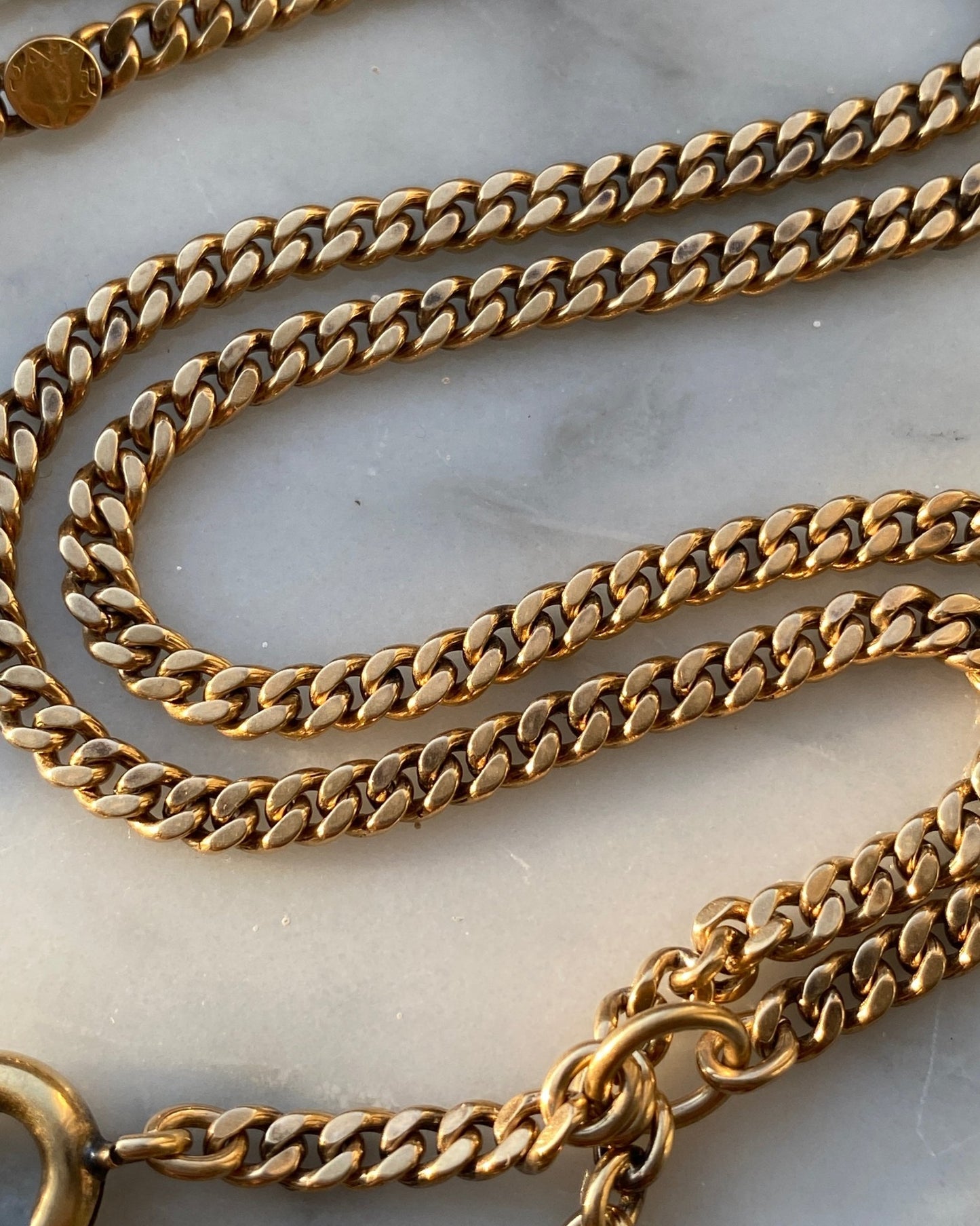 Antique 14k gold curb watch chain with amazing patina - from 1913 - Golden Green Obsession