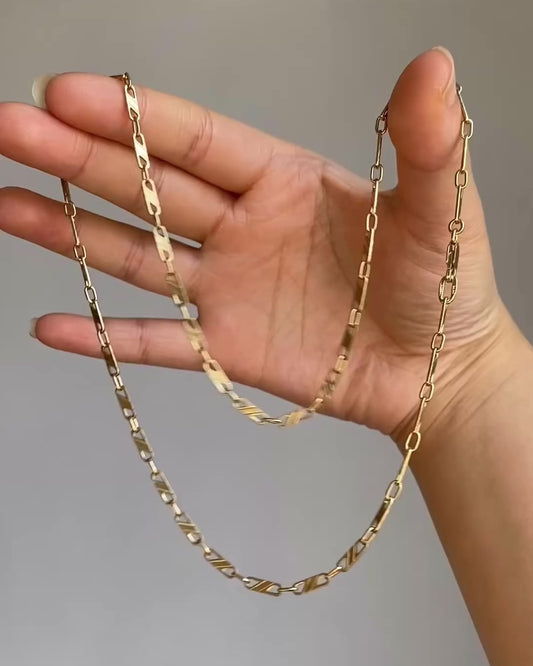 14k gold solid flat bar link chain