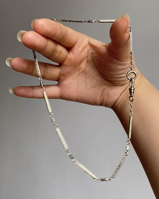 Antique/vintage 18k white gold floral engraved watch chain