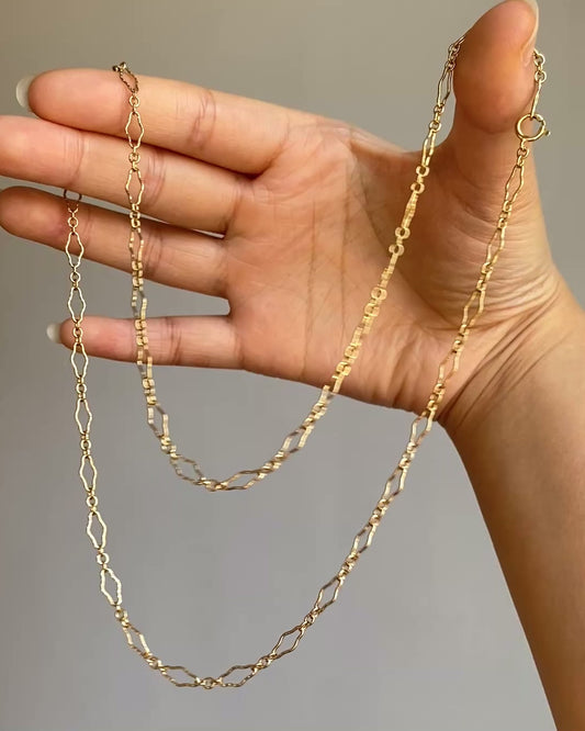 14k gold unique open link chain necklace