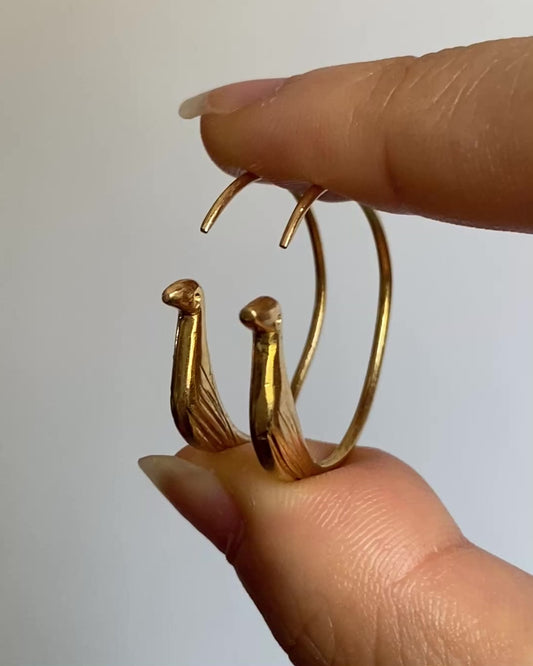 18k gold snake/bird hoop earrings