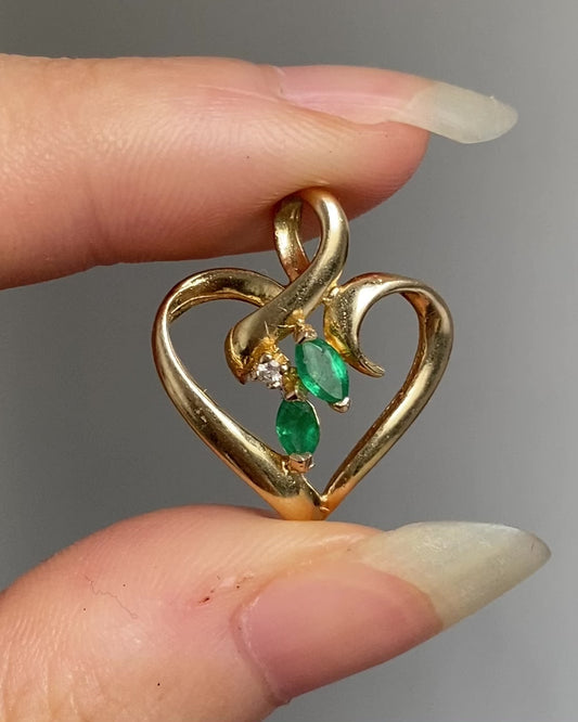 14k gold heart pendant with emeralds