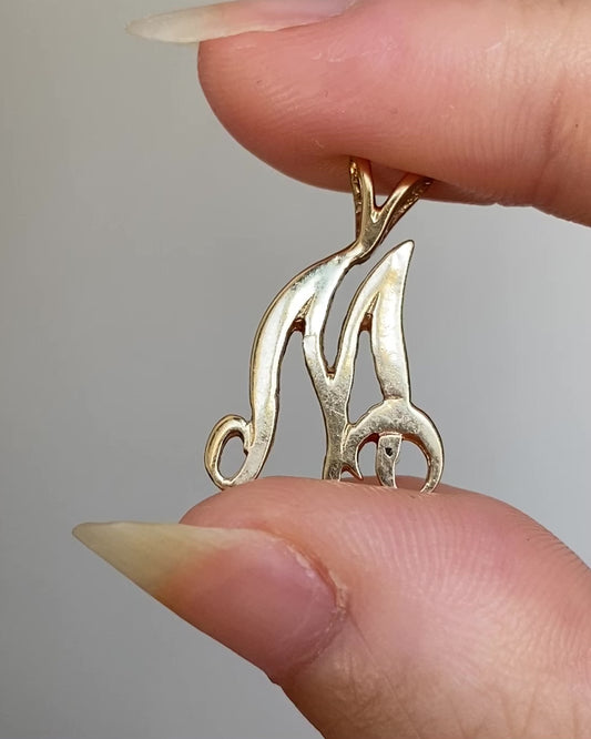 14k gold M initial pendant