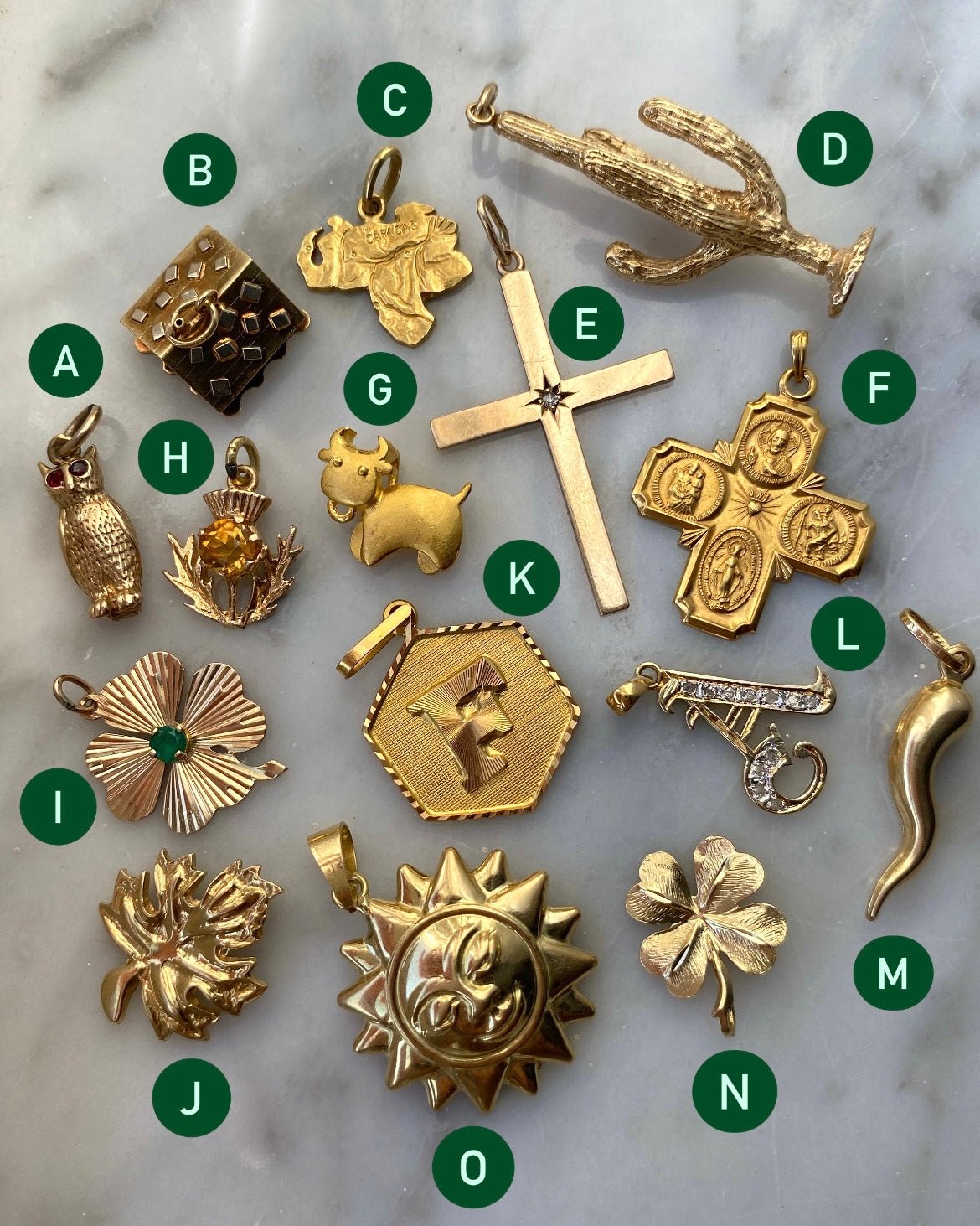 Solid gold 14k & 18k charms - Golden Green Obsession