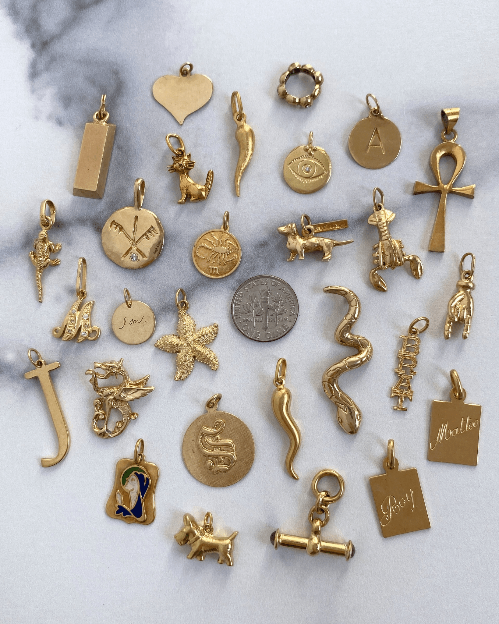 Solid gold 14k and 18k charms & pendants - Golden Green Obsession