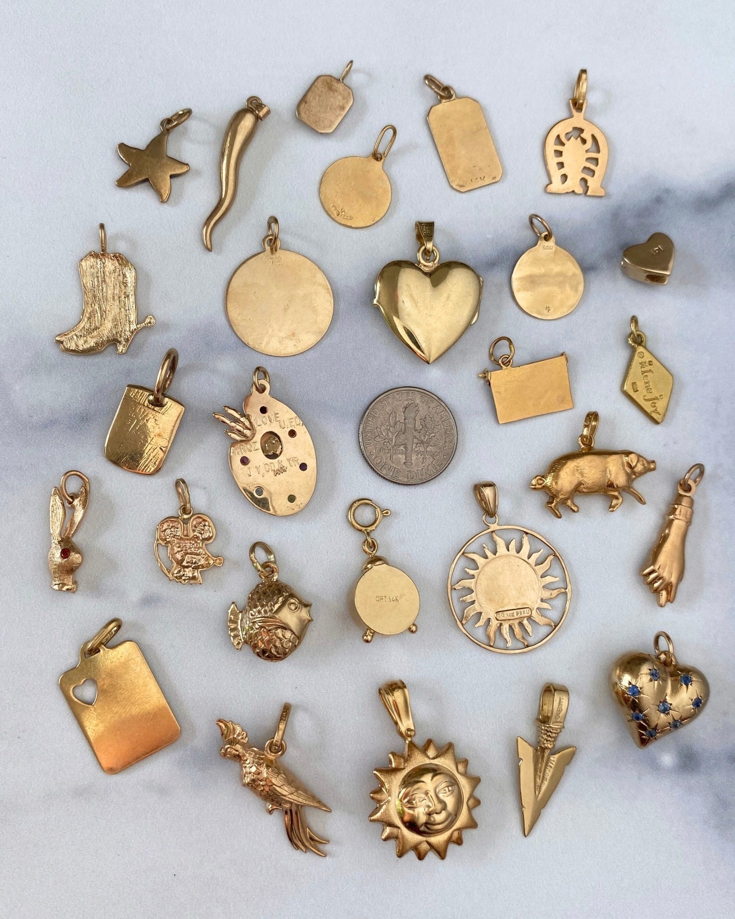 Solid gold 14k and 18k charms & pendants - Golden Green Obsession