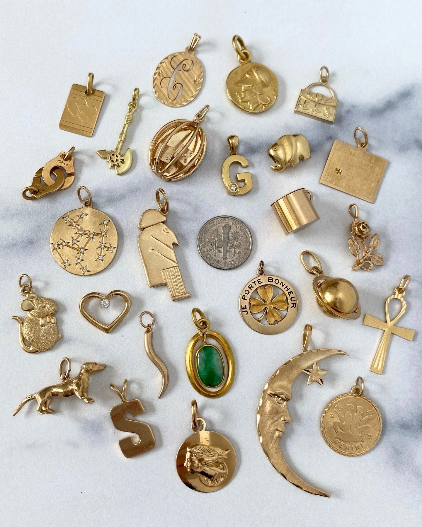 Solid gold 14k and 18k charms & pendants - Golden Green Obsession
