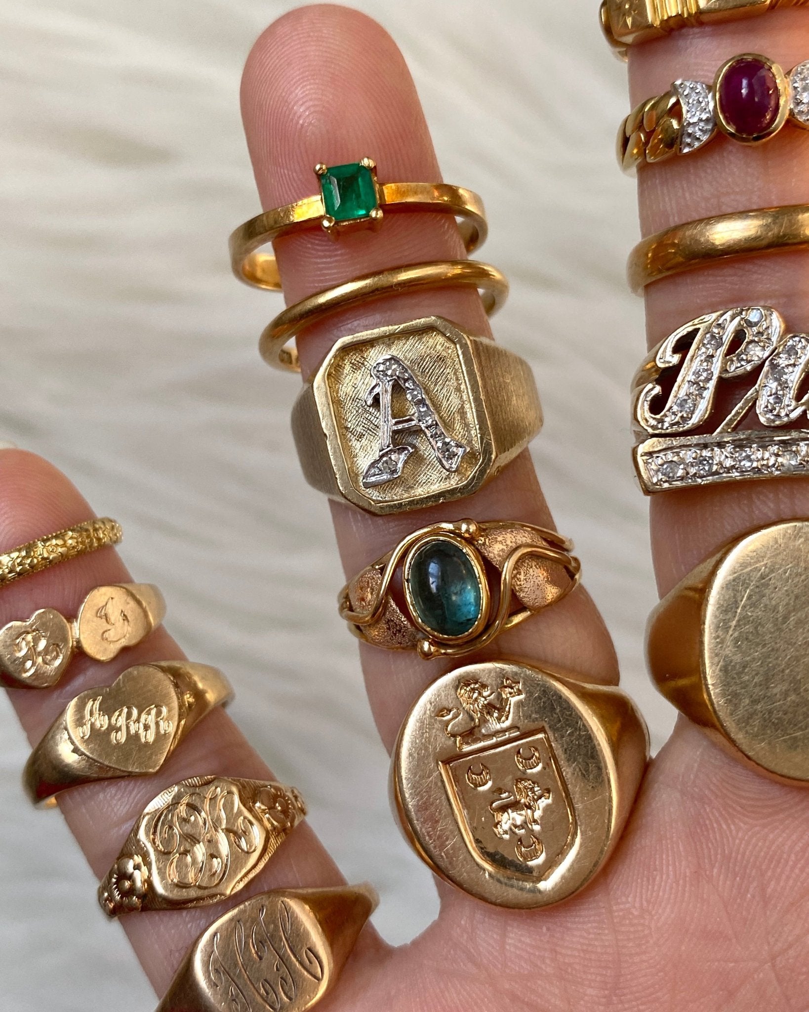 Solid gold antique/vintage 10k, 14k, 18k, and 22k rings - Golden Green Obsession