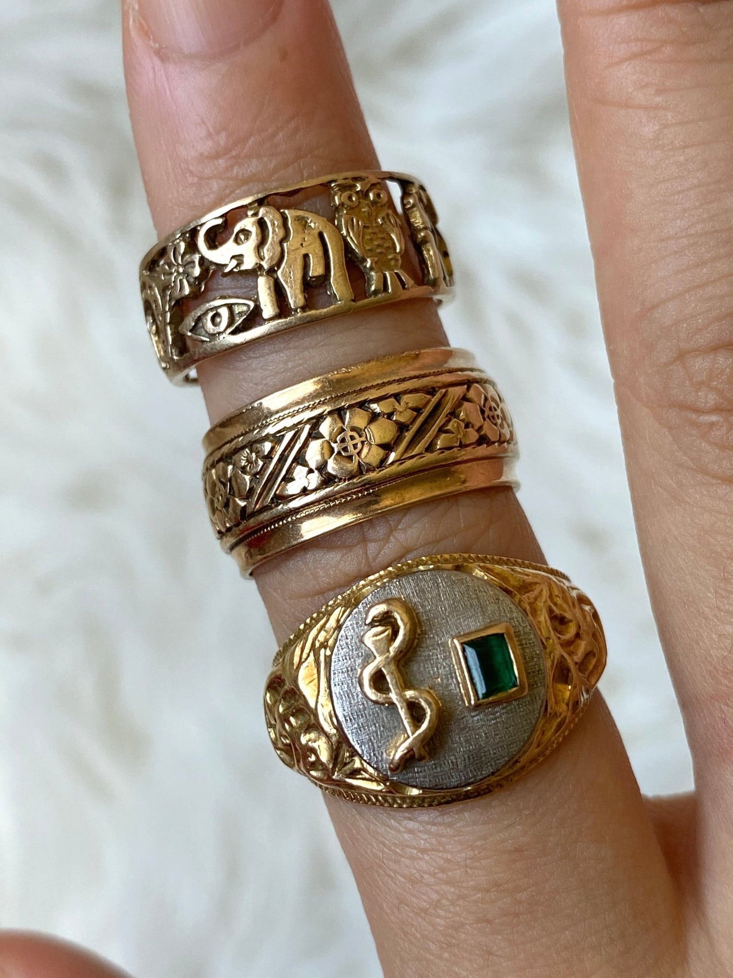 Solid gold vintage 14k, 18k, and 24k rings - Golden Green Obsession