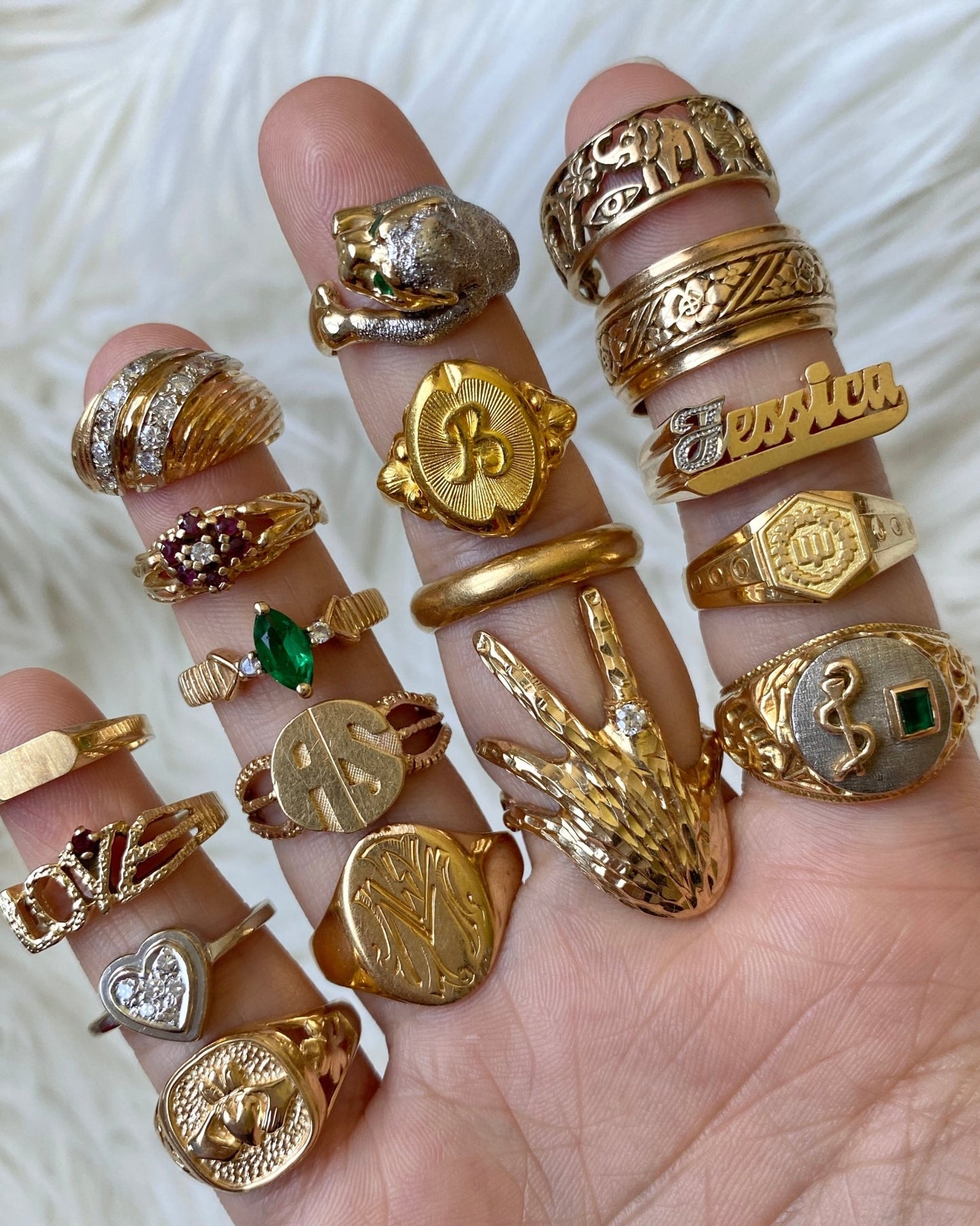 Solid gold vintage 14k, 18k, and 24k rings - Golden Green Obsession