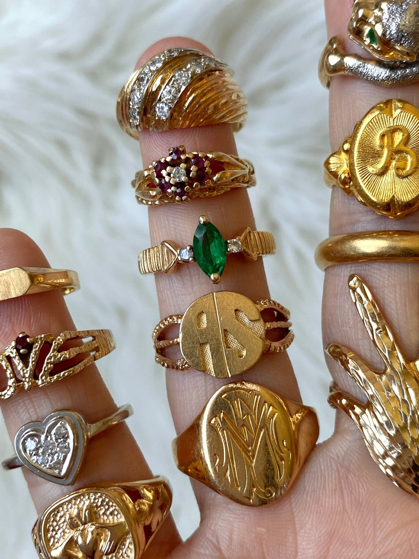 Solid gold vintage 14k, 18k, and 24k rings - Golden Green Obsession